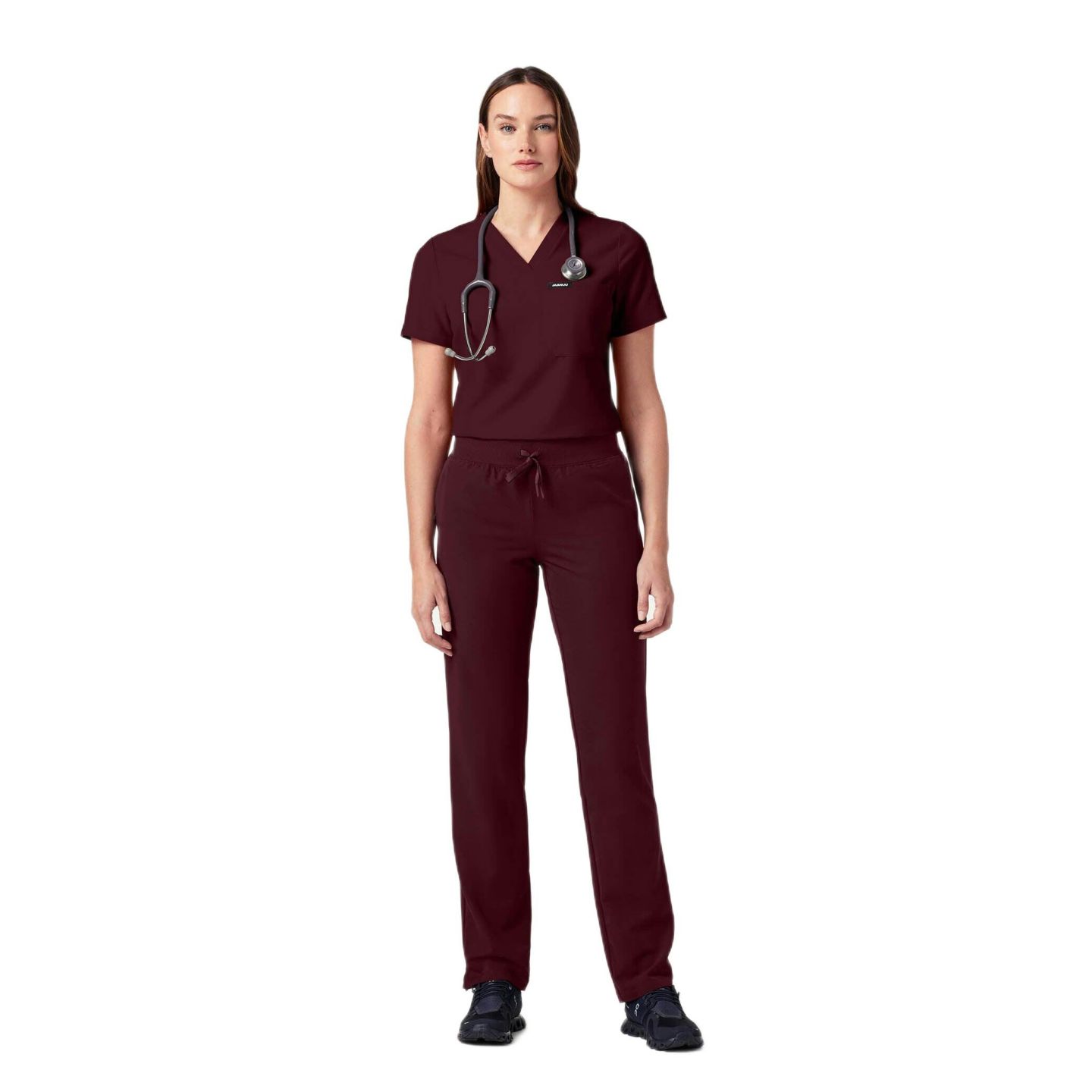 Женский топ Jaanuu Rhena 1-Pocket Slim V-Neck Scrub, цвет: Бордовый — фото 3
