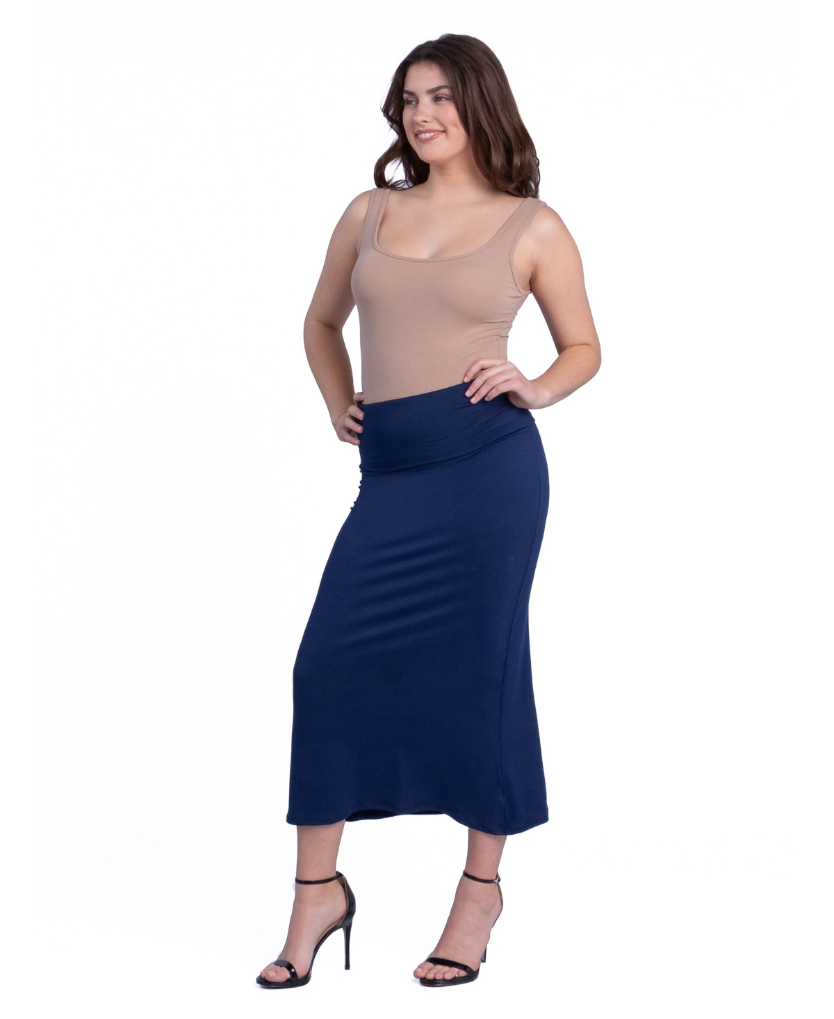 24seven Comfort Apparel Petite Comfortable Fold Over Maxi Skirt