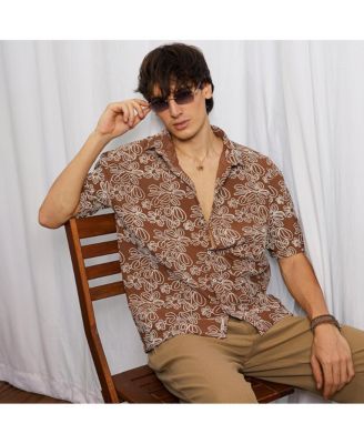 Men's Mocha Brown Floral-Lined Oversized Shirt
