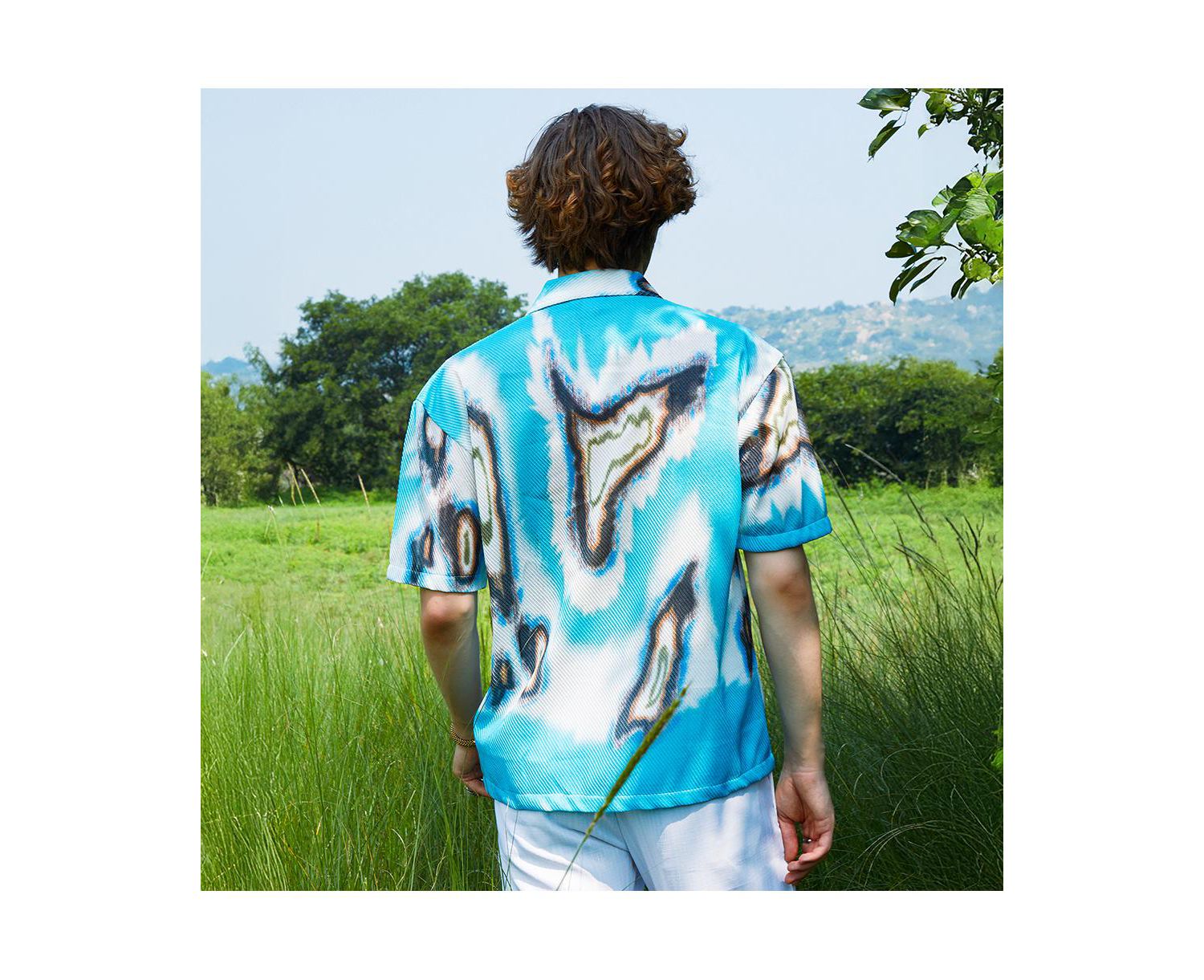 Men's Sky Blue Topography Mesh Oversized Shirt