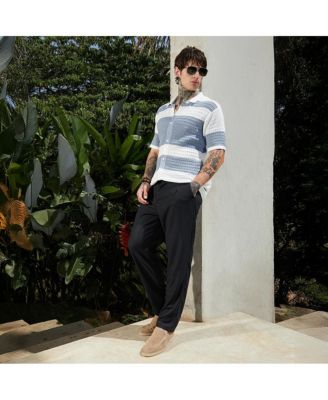 Men's Icy Blue & Daisy White Panel-Knit Relaxed Shirt