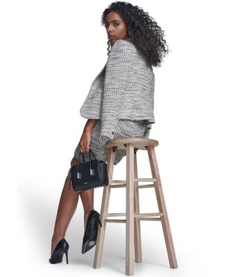 Women's Notch Collar Tweed Open-Front Jacket