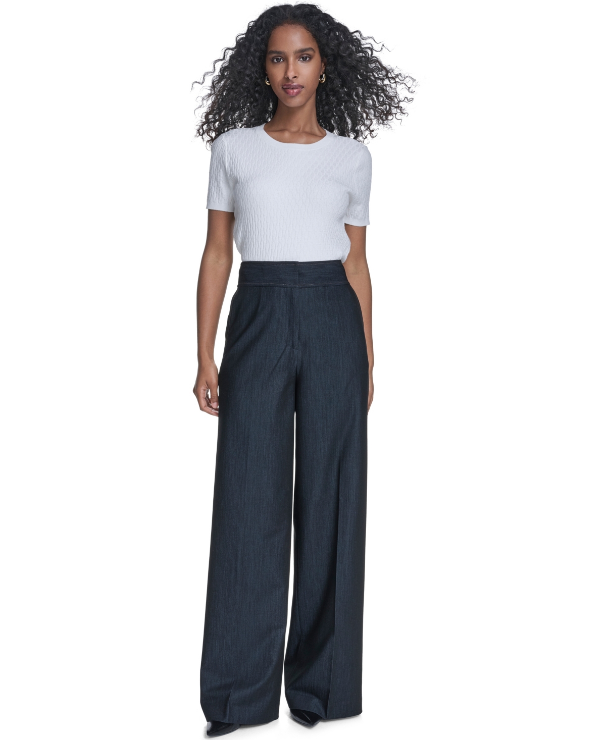 Calvin Klein Women's Faux Denim Wide Leg Pants In Blue