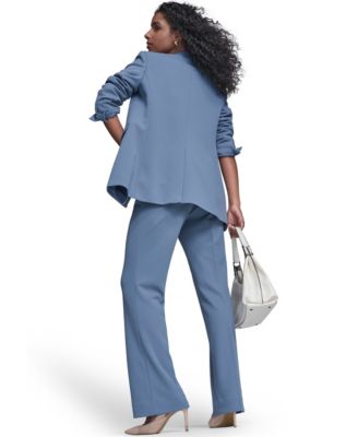 Women's Scuba Crepe One-Button Jacket, Crepe Pants, and Printed Sleeveless Charm Top