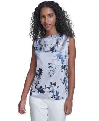 Calvin Klein - Women's Printed Sleeveless Charm Back Keyhole Top