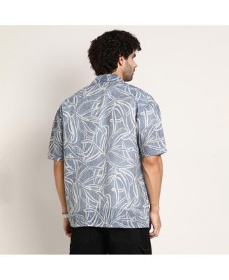 Men's Steel Blue Vine-Lines Resort Oversized Shirt