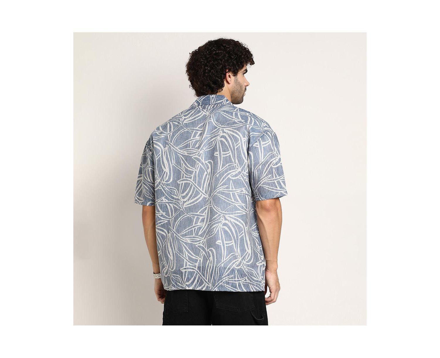 Men's Steel Blue Vine-Lines Resort Oversized Shirt