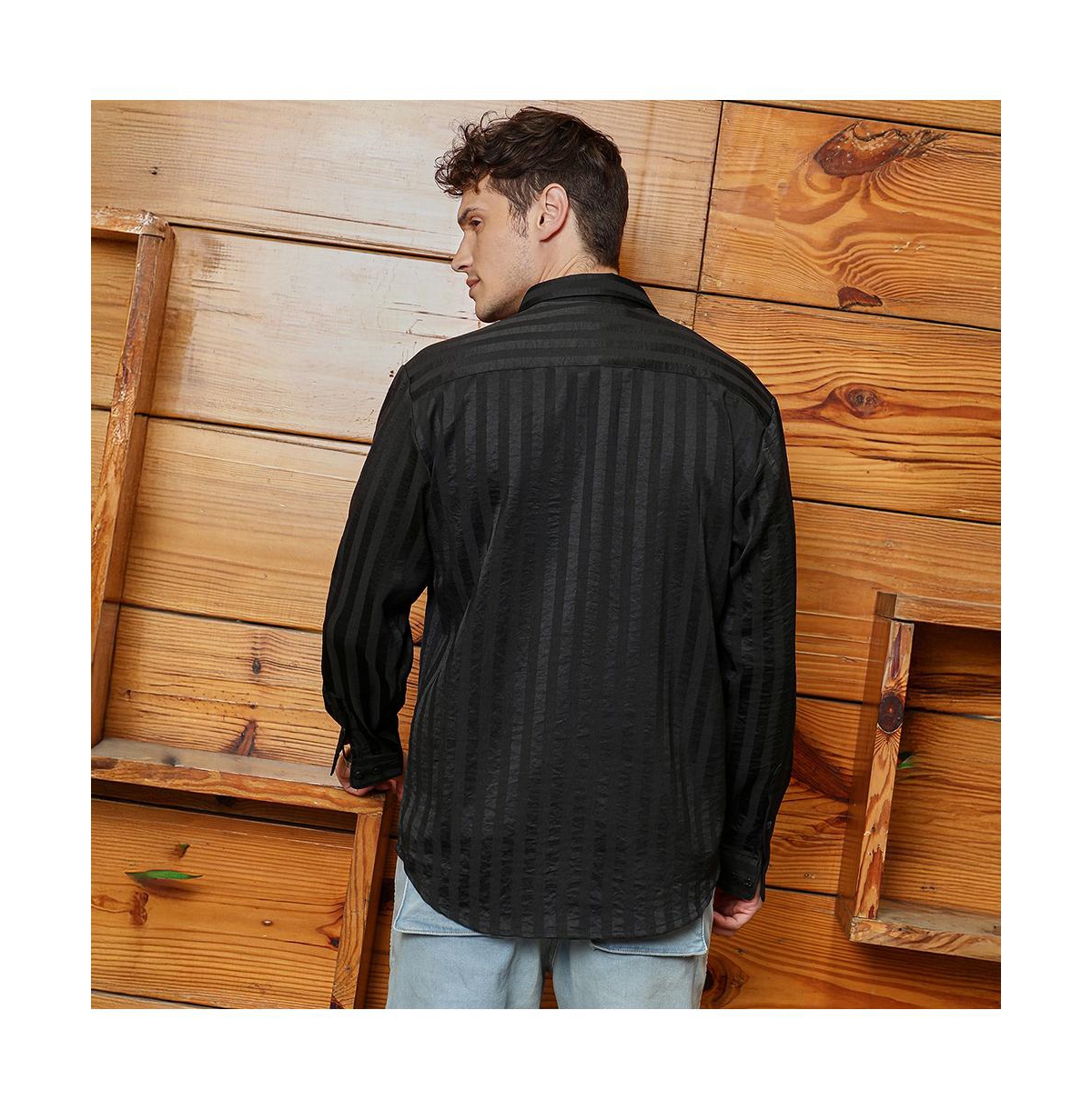 Campus Sutra Men's Onyx Black Candy-Striped Shirt