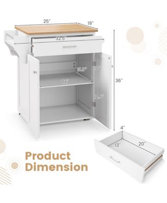 Kitchen Island on Wheels Rolling Kitchen Cart w/ Drawer & Storage Cabinet Spice Rack