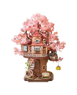 3D Puzzles Sakura Tree House Model Kit, DIY Wooden Puzzle, Home Decor Toys, Adult Kid Unique Holiday Gifts, Pink, 9.49"11.8"12.09"