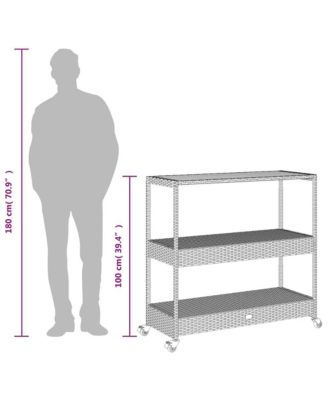 Bar Cart 3-Tier Poly Rattan and Solid Wood Acacia