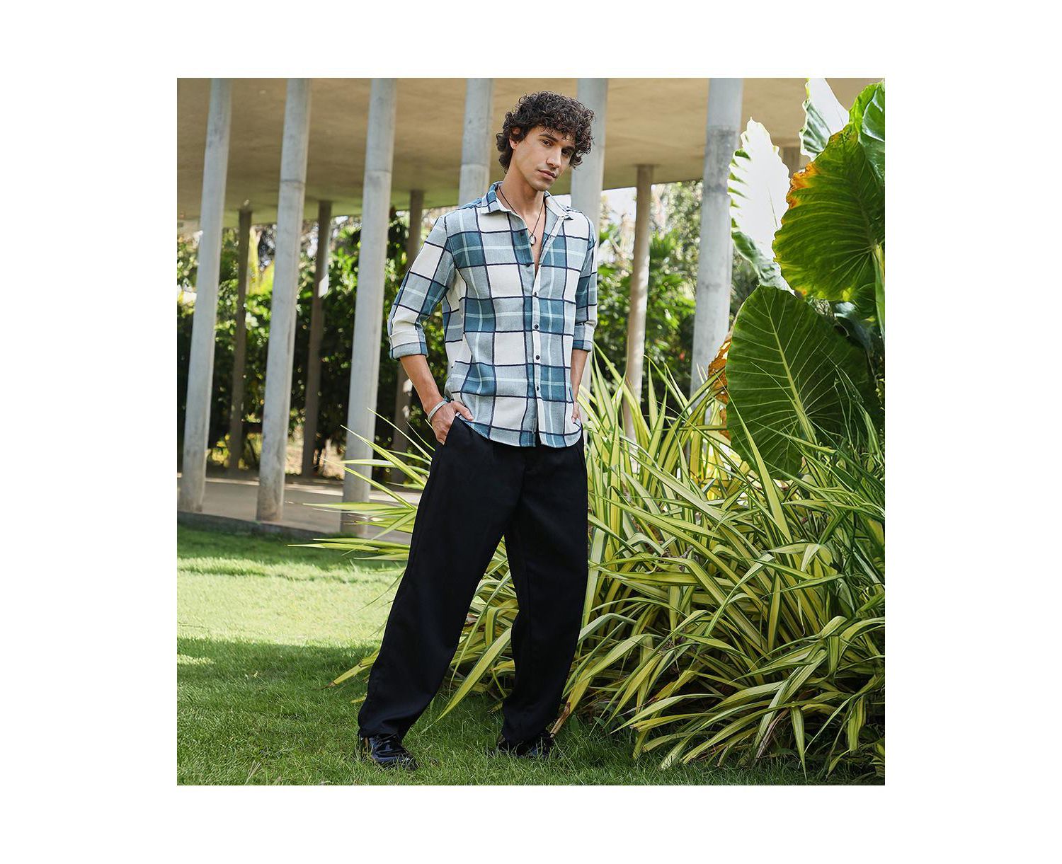 Men's Steel Blue Overlaping Check Shirt