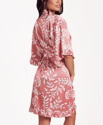 Women's Floral Stretch Woven Long-Sleeve Robe