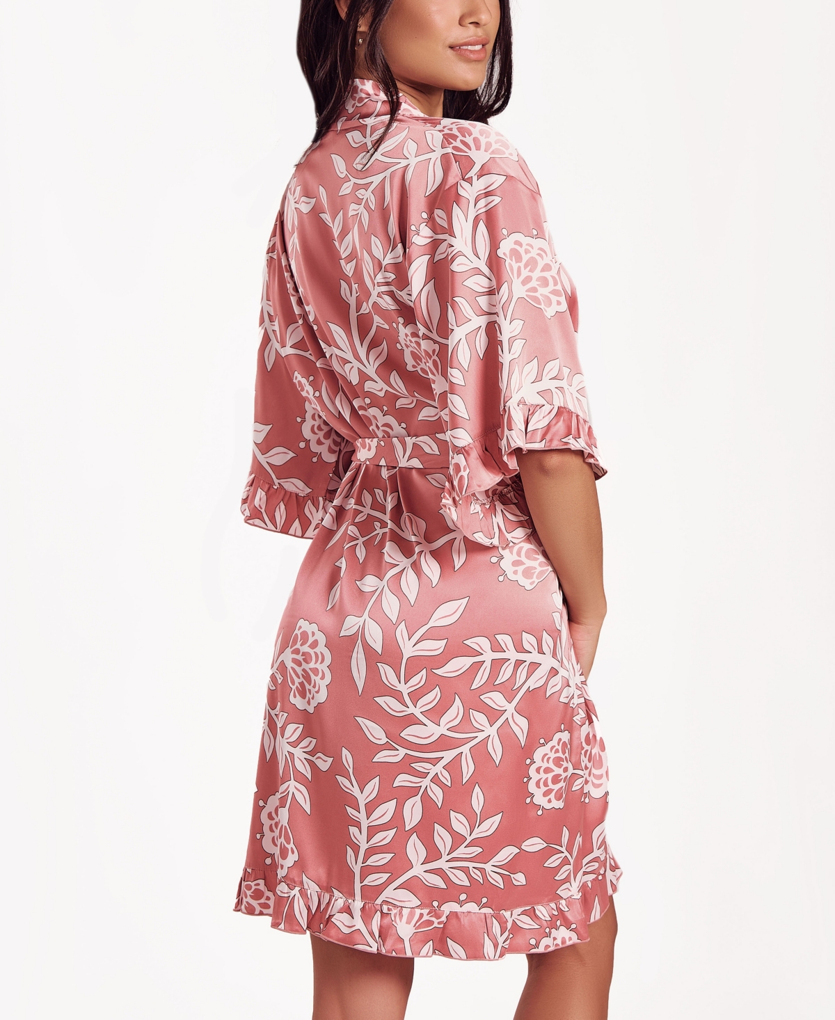 Icollection Women's Floral Stretch Woven Long-sleeve Robe In Pink
