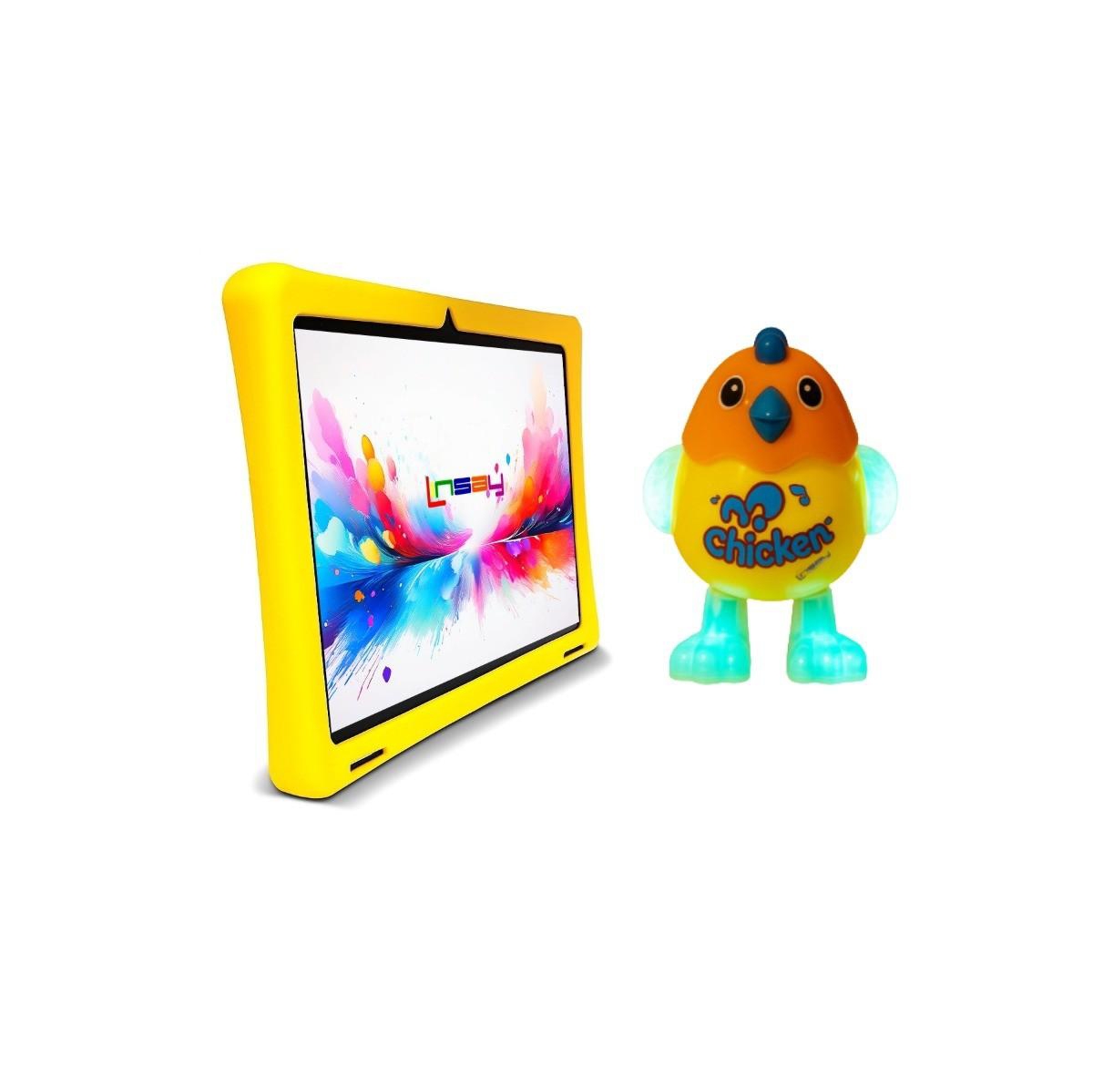 Linsay New 10.1" Tablet Octa Core 128GB Bundle with Brown Leather Case Newest Android 14