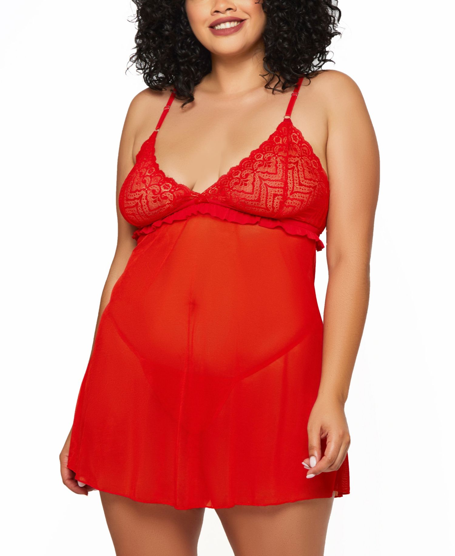 Plus Size 2 Piece Soft Cup Lace Babydoll Lingerie Set