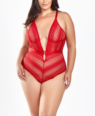Plus Size Halter Lace Bodysuit with Open Back Lingerie