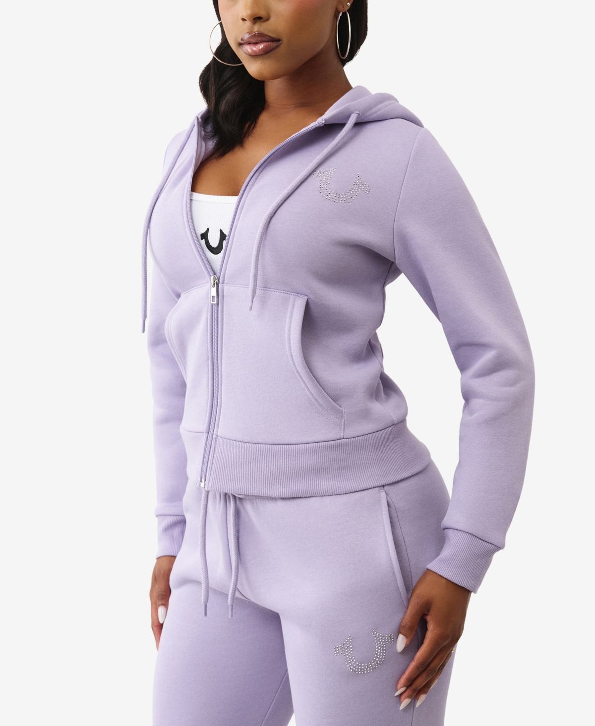 True Religion Women's Crystal Horseshoe Full-zip Hoodie In Purple