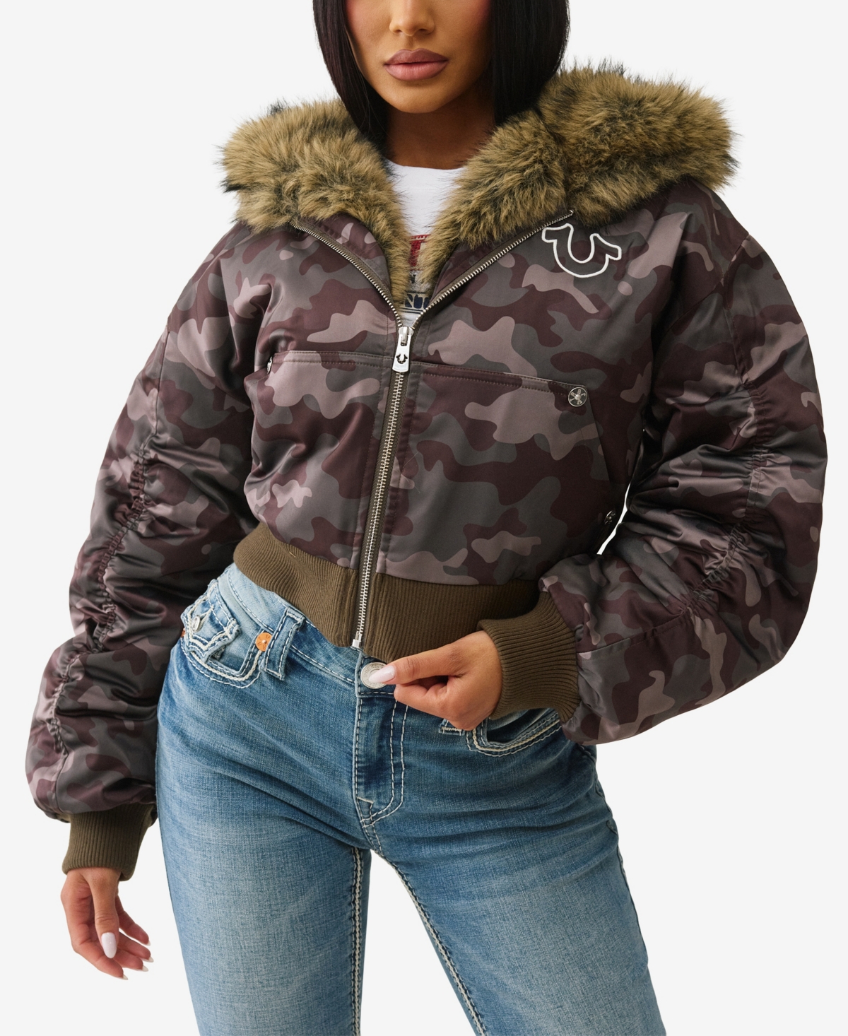True Religion Women's Camo Relaxed Girlfriend Jacket
