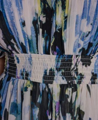 Women's Abstract Print Crewneck Cape Maxi Dress