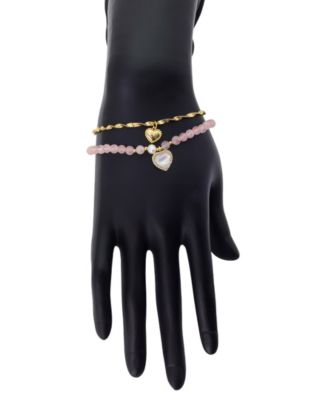 Freshwater Cultivated Pearl Heart Plain and Heart Twist Bracelets