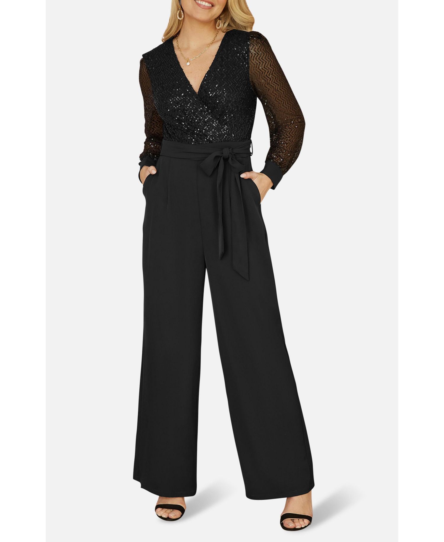 Women's Sequin Wrap Over Jumpsuit