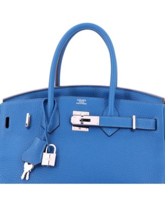 Birkin 30 Handbag Blue Clemence with Palladium Hardware