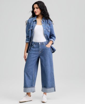 Women's Cuffed Wide-Leg Jeans, Macy's Exclusive