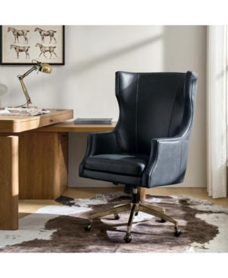 Heeg 47'' H Genuine Leather Swivel Adjustable Height Tilting Executive Chair with High Backrest