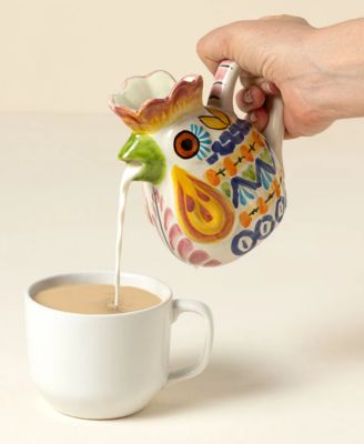 Majolica Rooster Hand-Painted Creamer