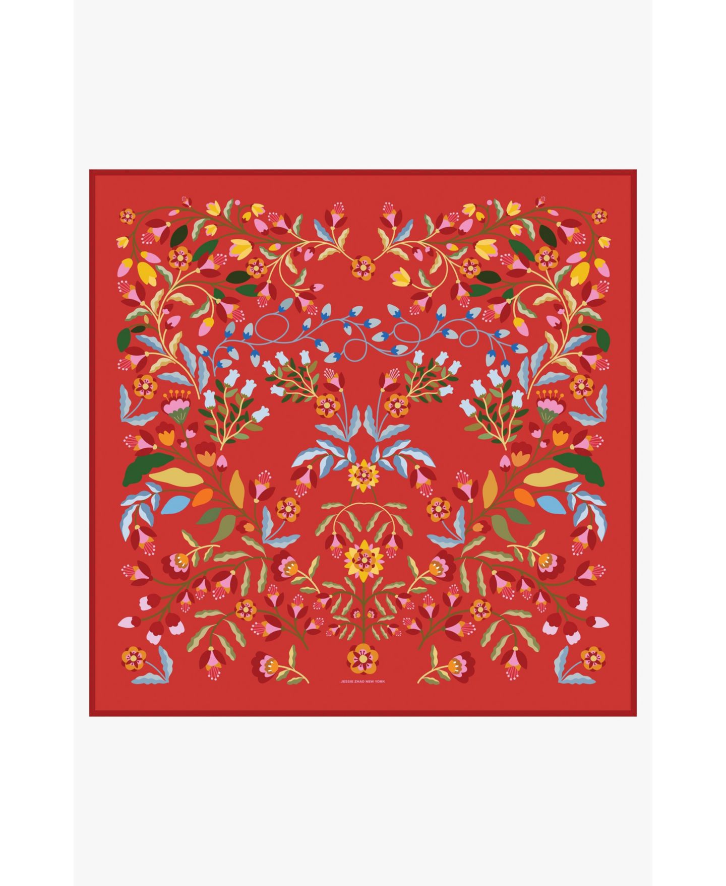 Женский шарф Jessie Zhao New York Festival Flora Double Sided Silk, цвет: Красный — фото 1