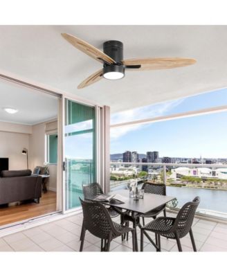 56-inch Modern Black 3-Blade Flush Mount Ceiling Fan with Remote Control Function and Led Lamp.