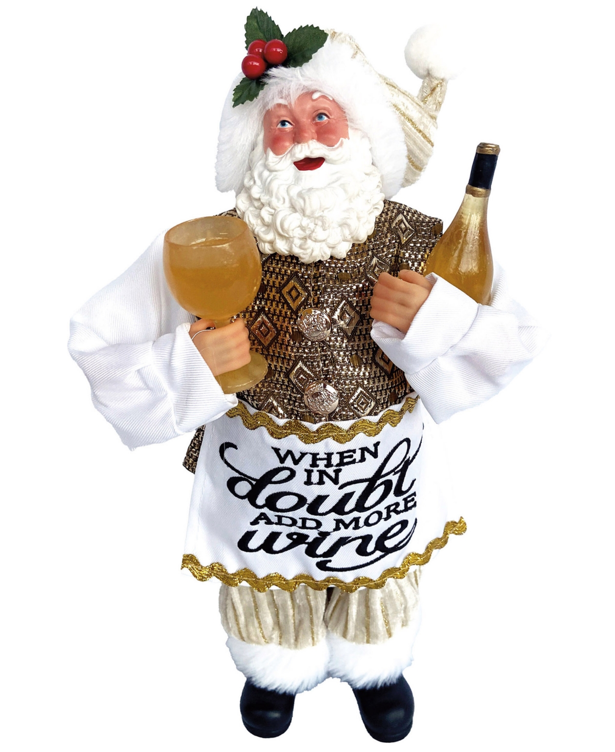 Santa's Workshop 12" When In Doubt Add More Wine Santa Claus In White