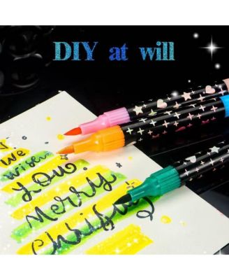 12 Glitter Colors Double-Ended Brush Marker Pens for Doodle, Writing, DIY Crafts, Greeting & Birthday Card Making