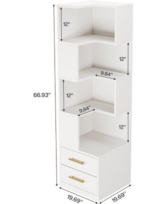 5-Tier Kitchen Pantry with 2 Drawers, Kitchen Cabinet with Storage, White