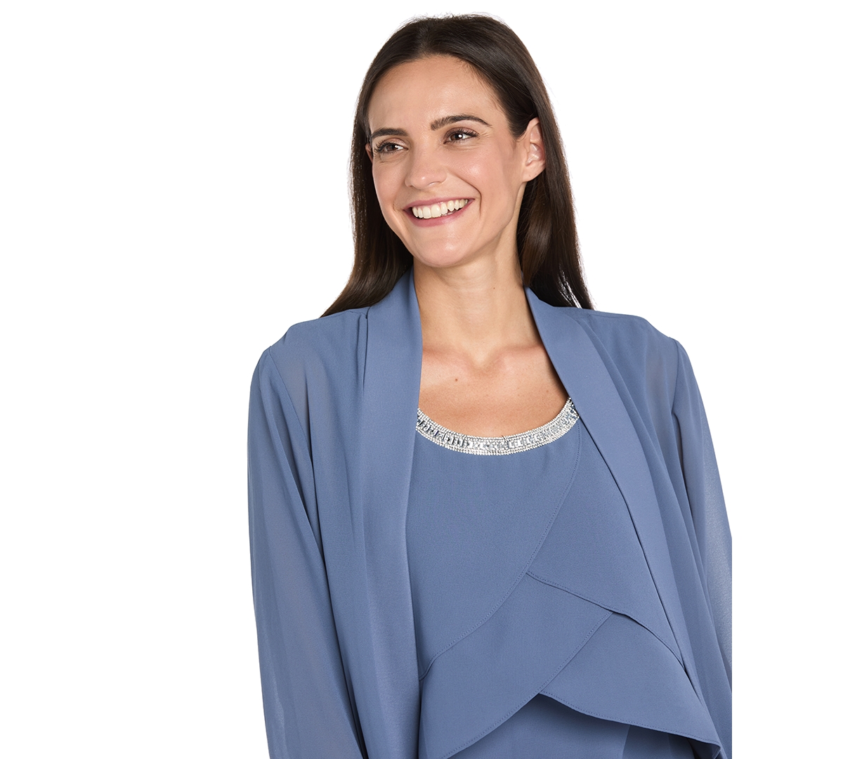 R & M Richards Petite Embellished Pants Suit, 3-piece Set In Blue