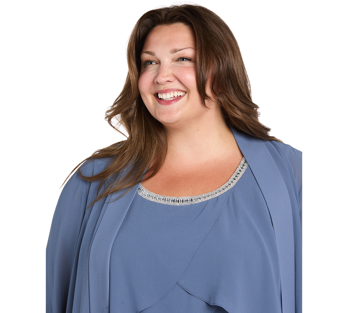 R & M Richards Plus Size Embellished Pants Suit, 3-piece Set In Blue