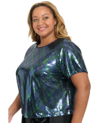 Plus Size Sequin Detail Jewel Neck Top