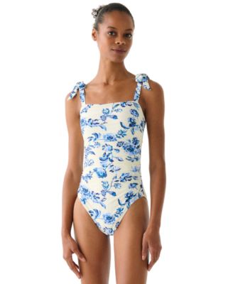 kate spade new york - Women's Shirred Square Neck One-Piece Swimsuit
