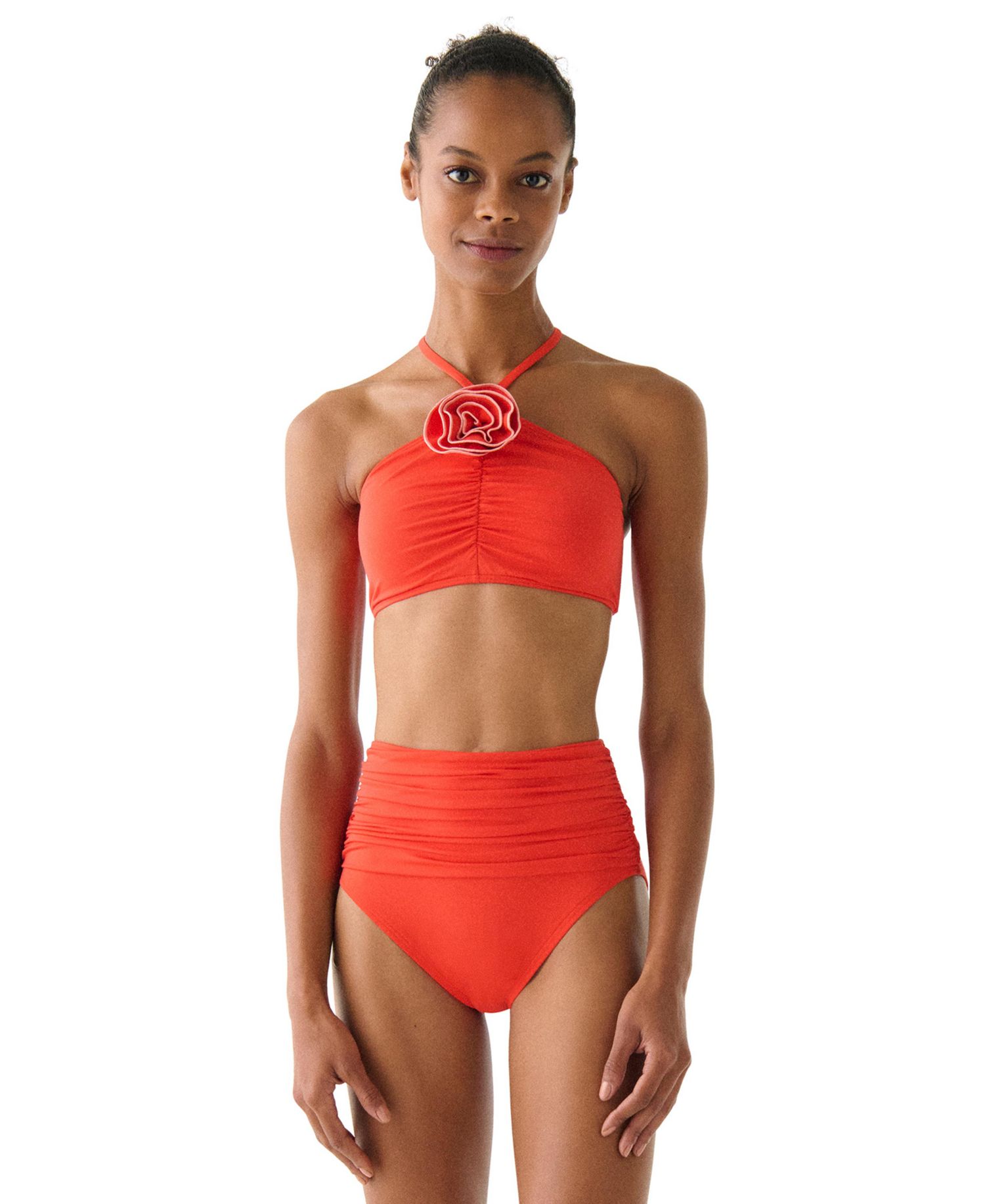 Kate Spade Women's Rosette High Neck Bikini Top and Ruched High-Waist Bikini Bottoms