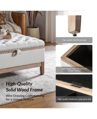Upholstered Storage Cocktail Ottoman with Solid Wood Legs