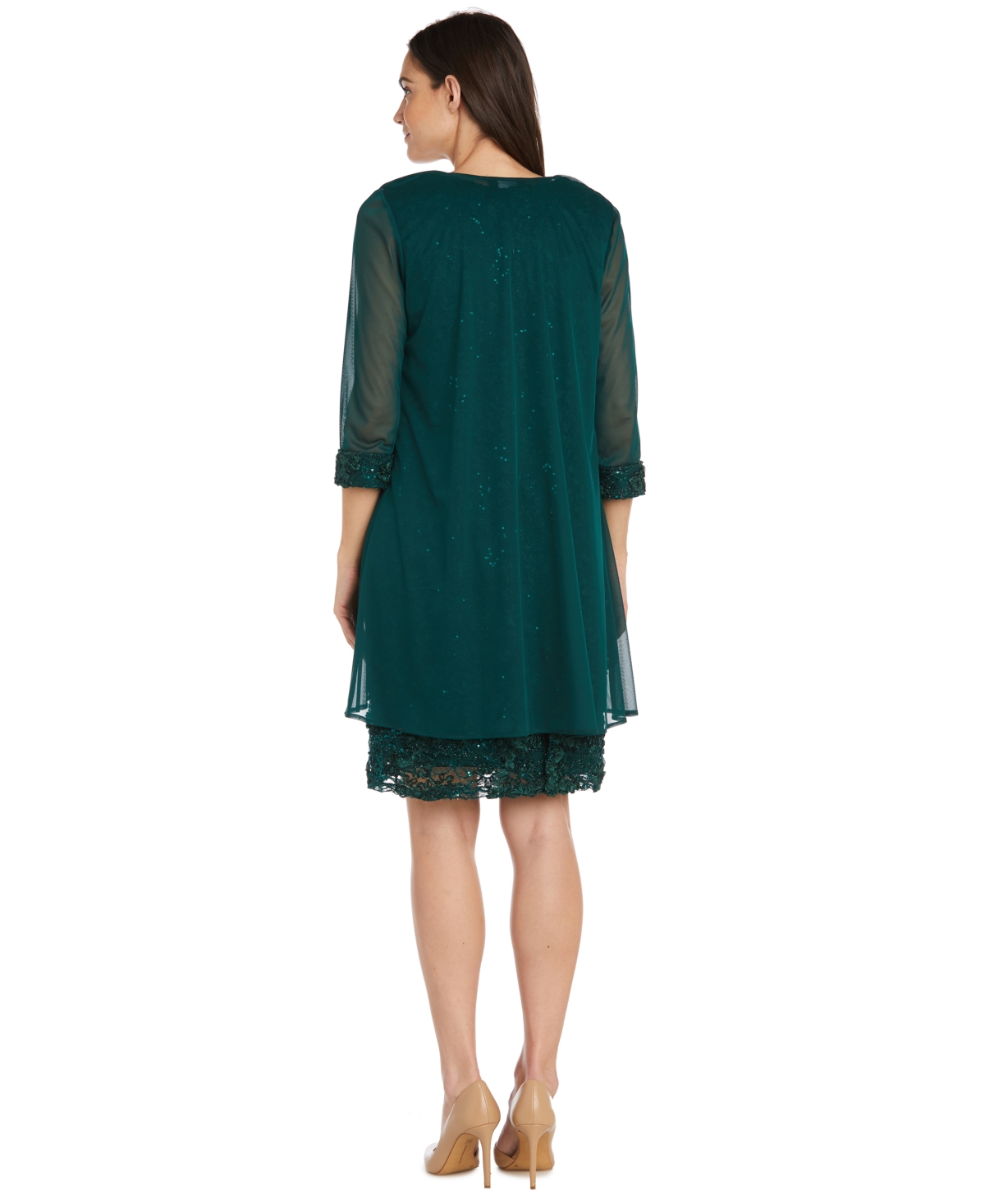 R & M Richards Embellished Lace Dress Waterfall Jacket