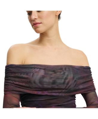Women's Ashley Off Shoulder Mesh Long Sleeve Top
