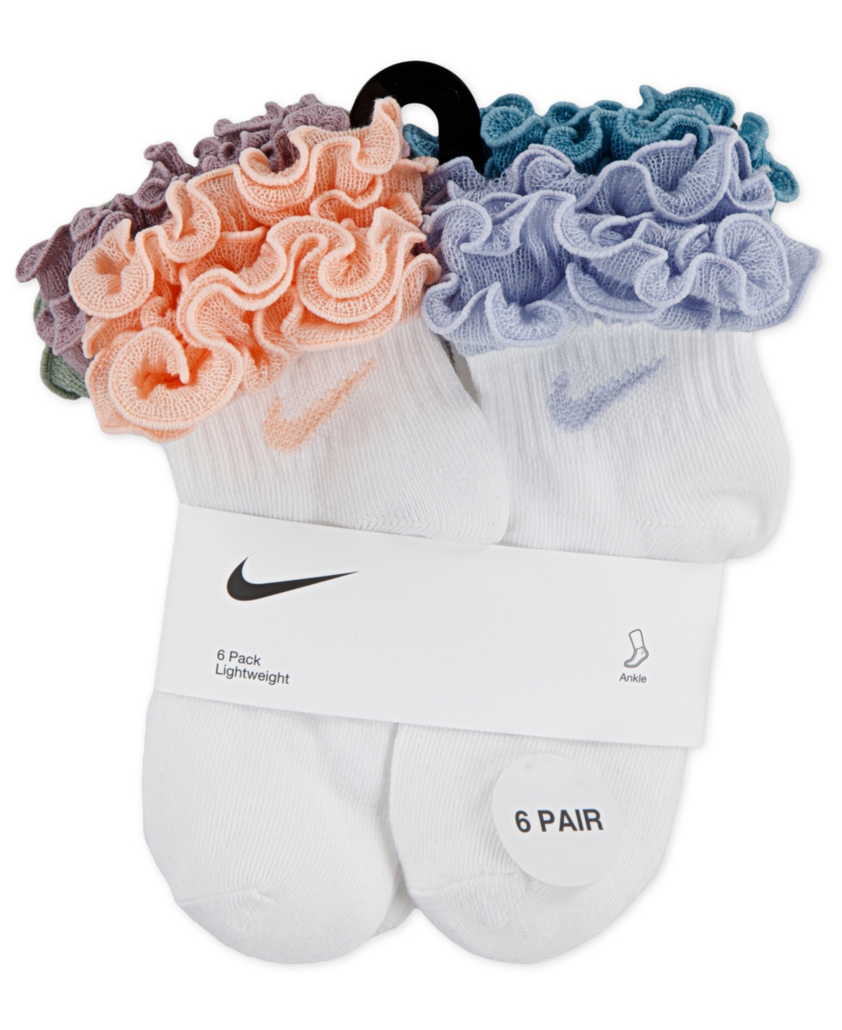 Nike Girls 4-7 Ruffle Detail Ankle Socks, 6-Pack