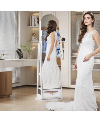 360&deg; Swivel Jewelry Armoire with LED Lights & Lockable Mirror