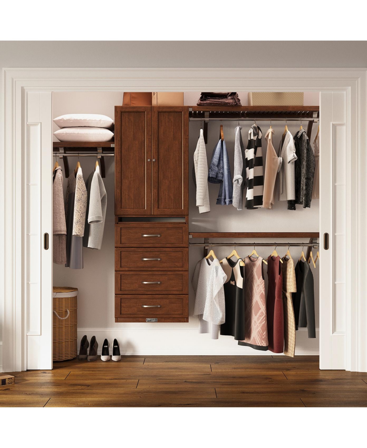 John Louis Home Solid Wood Reach-In Closet Organizer with 4 Shaker Style Drawers and Doors