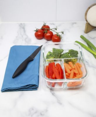 Set of 2, 3 Compartment Glass Food Storage Set