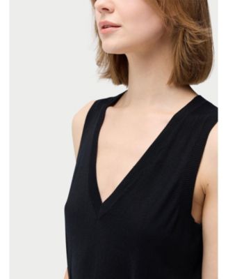 Women's V-neck Silk Cashmere Dress Yellow