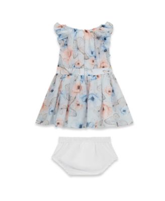 Baby Girls' Chiffon Sleeveless Dress with Matching Diaper Cover