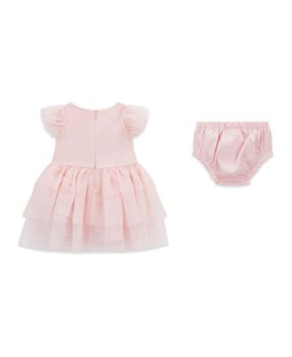 Baby Girls' Short-Sleeve Ponte Dress with Matching Diaper Cover
